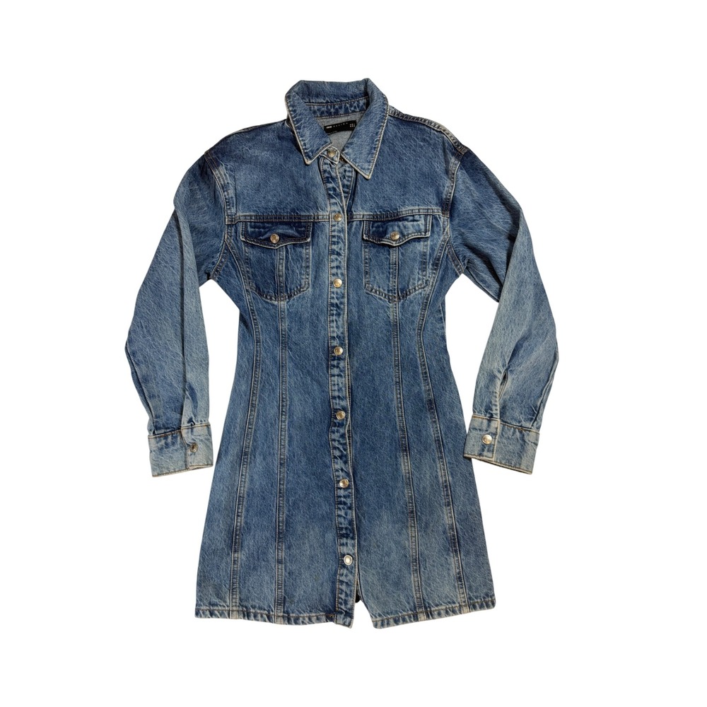 Y2K Style ASOS Denim Mini Dress Long Sleeve Button Up Hourglass Jean Dress